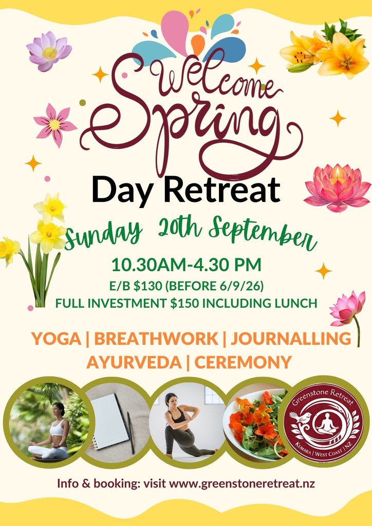 day retreat spring with yoga, breathwork, ayurveda, ceremony and lunch at Greenstone retreat